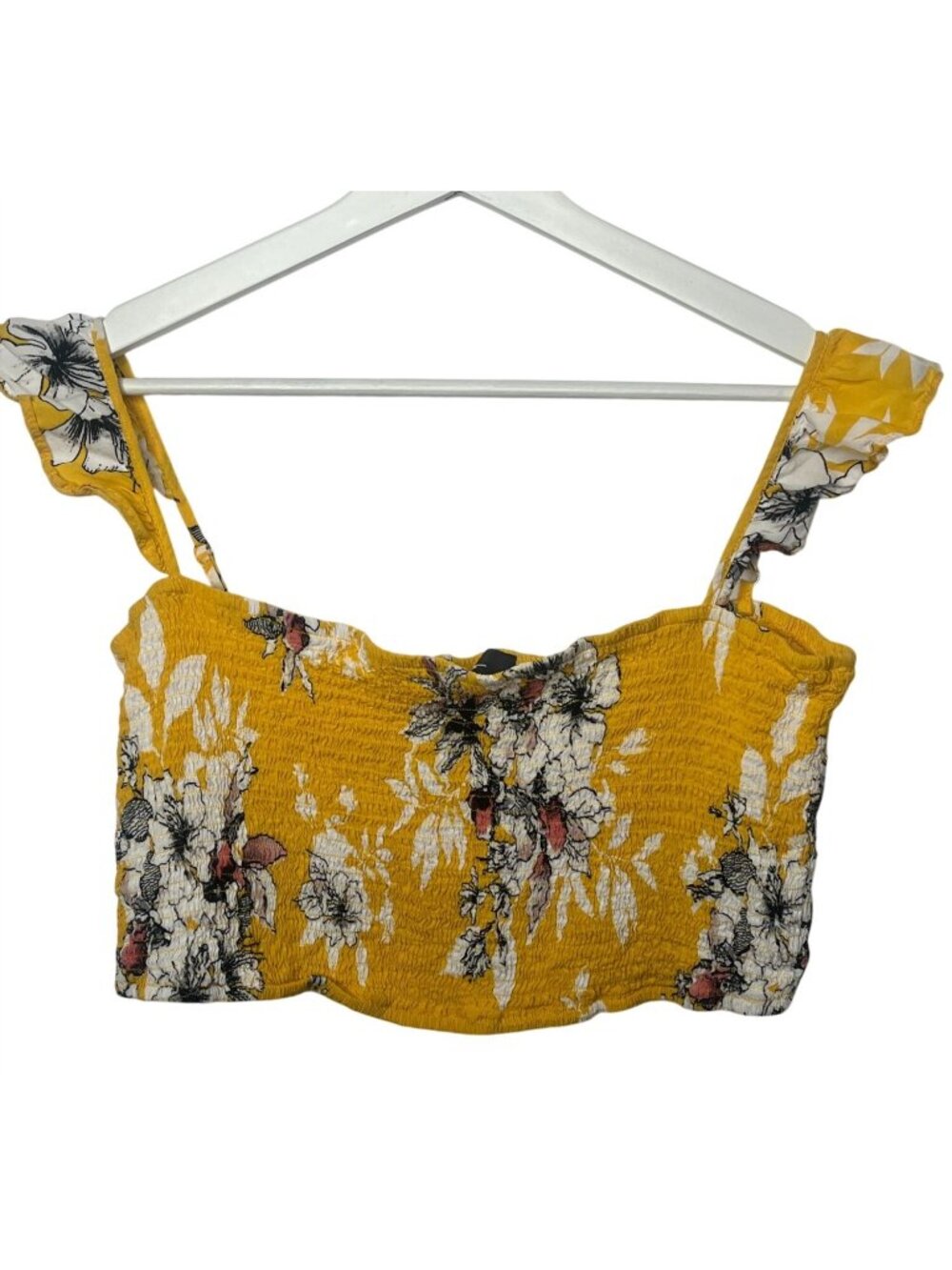 Lulus Yellow Floral Smocked Crop Top XL Ruffle Strap Boho